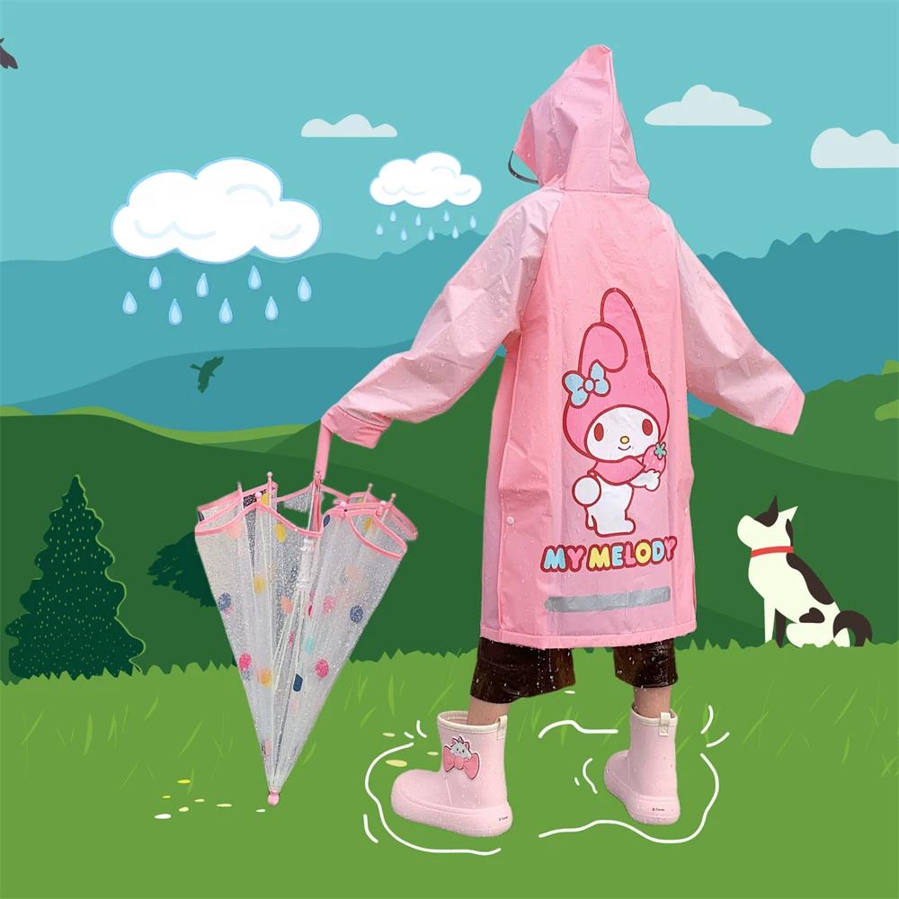 Thin Strips Kuromi Children's Raincoat for Girls, Elementary School Students, Cute Cartoon Waterproof Full-Body Rain Poncho