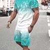 2-piece Men's Chic Gradient Co Ord Set, Men's Casual Short Sleeve T-shirt & Drawstring Shorts With Pockets For Summer