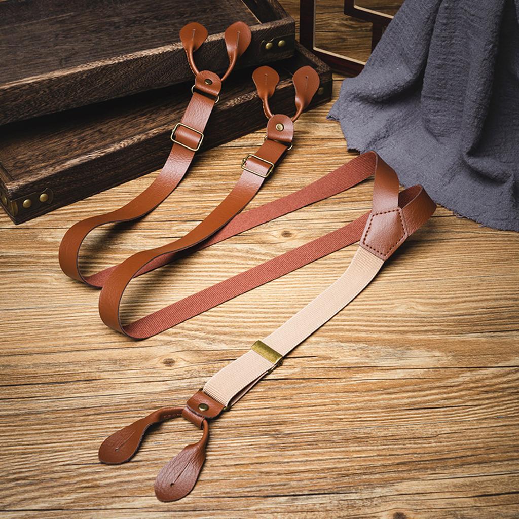 Stylish Classical Suspenders Adjustable Suspenders PU Chain Metal Clip Brown PU Belt for Wedding Business Wear