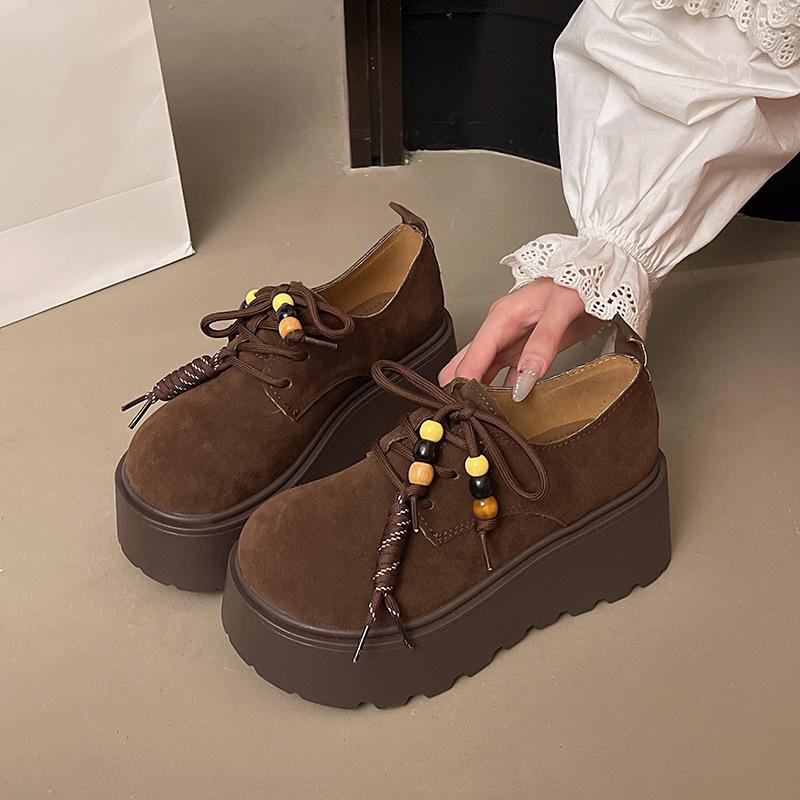 Туфли Boken женские в британском стиле 2025 осень новые французские универсальные на платформе увеличивающие рост лоферы из мягкой кожи одинарные туфли