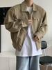 Men's Oversized Khaki Baseball Jacket - High-End CleanFit Workwear Pilot Style