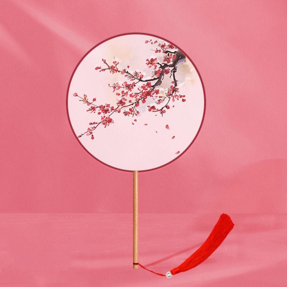 Chinese Style Dance Silk Fan Ink Painting Embroidery Fan Round Hand Fan for Wedding