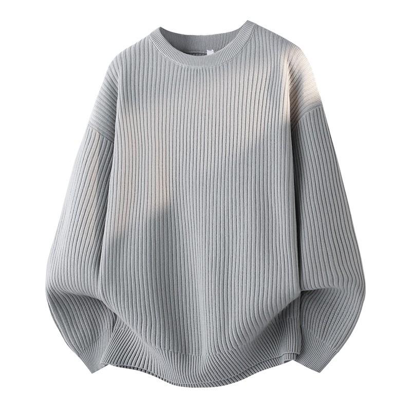Mens Oversized Crewneck Knit Sweater Casual Long Sleeve Pullover Fall Streetwear