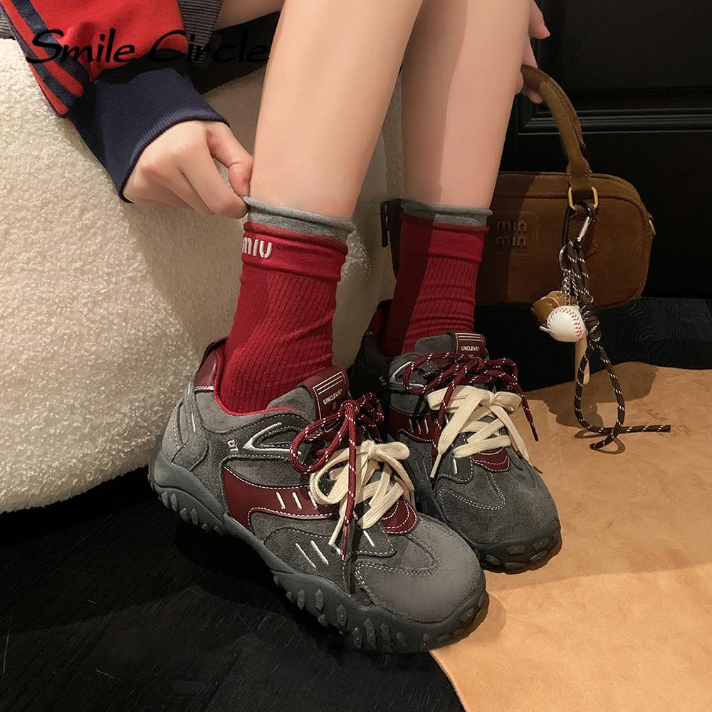 Женские кроссовки из натуральной кожи с круглым носком и шнуровкой, удобная модная повседневная обувь