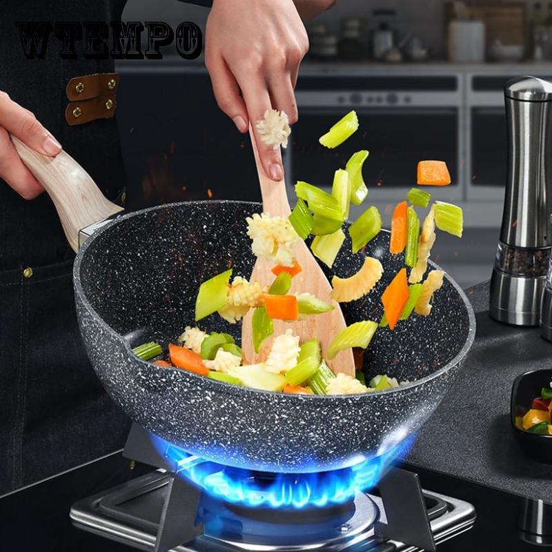 Каменная сковорода-вок Maifan с антипригарным покрытием, индукционная плита, газовая плита, подходит для блинной сковороды, жареное яйцо, артефакт, стейк, бытовая техника