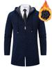 Men Fleece Windbreaker Thick Long Trench Coat Solid Winter Cardigan Casual Hooded Plush Thick Warm Sweater  Male