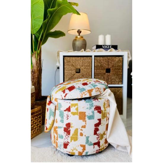 X Large Woven Fabric Boxed Cylinder Decorative Foldable Armchair Pouffe Center Table