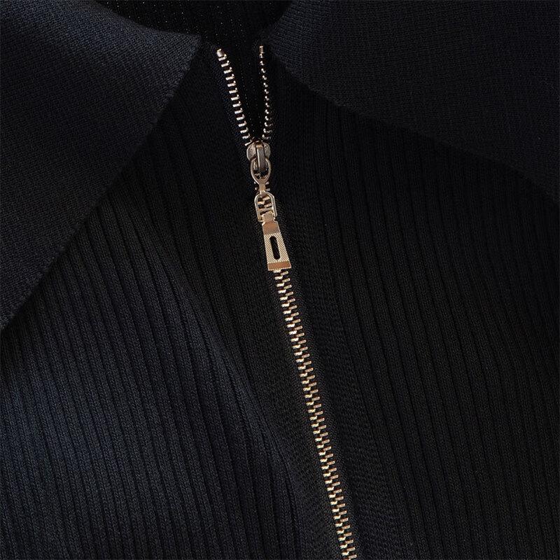 Женский элегантный облегающий трикотажный топ с длинным рукавом и молнией