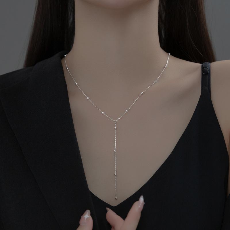 Серебряное ожерелье S925 с темпераментом, женское, корейская версия, сладкое, маленькое, свежее, с бусинами, буква Y, кисточка, цепочка на ключицу