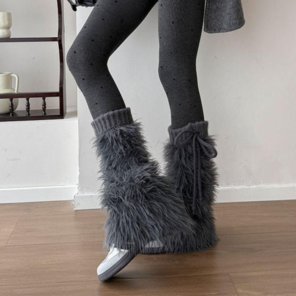 Knitted Winter Leg Warmers Y2K Plush Leg Coverings Soft Furry Leg Warmers Accessories