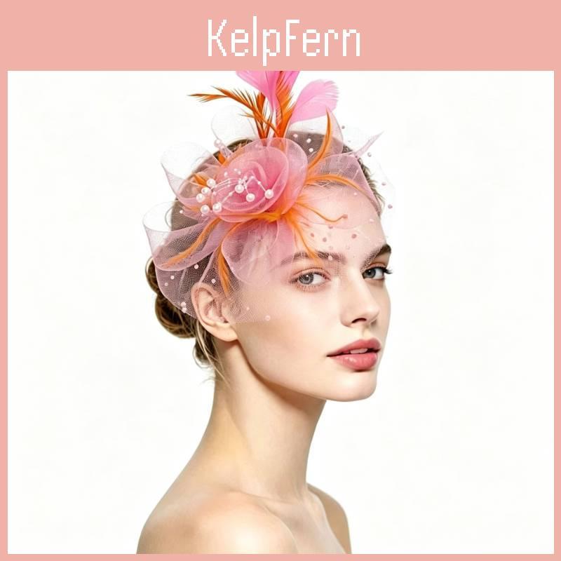 Vintage Bridal Feather Headpiece With Colorful Mesh Flower For Weddings And Parties