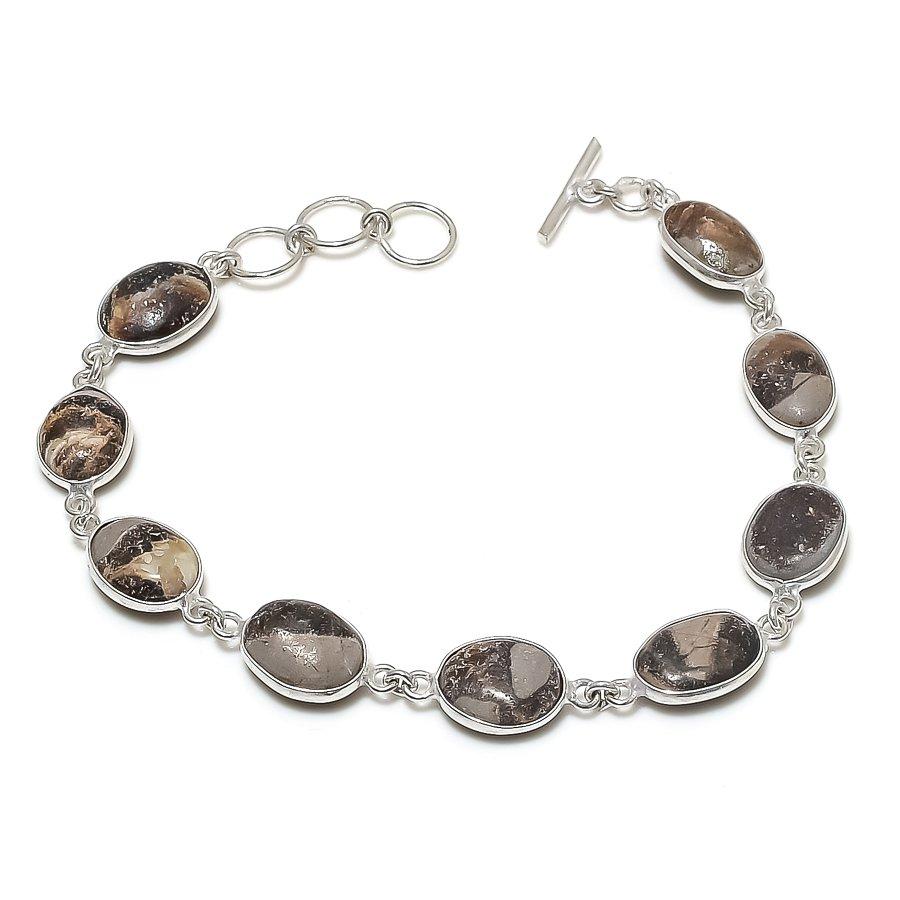 Natural Septerian Stone Gemstone Handmade 925 Sterling Silver Bracelet 7-8" G1z58