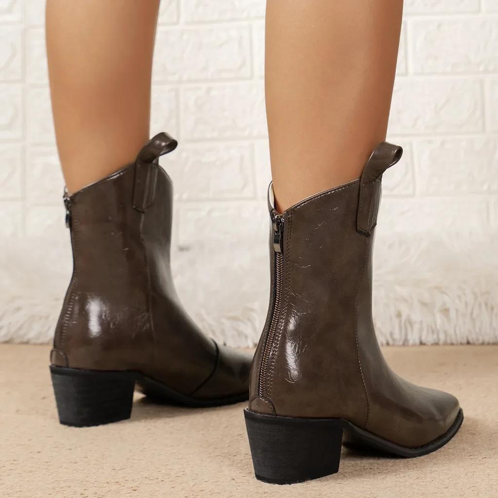 Осенне-зимние классические женские ботинки челси из искусственной кожи с острым носком на танкетке, ботильоны, простые ковбойские сапоги для женщин 20024