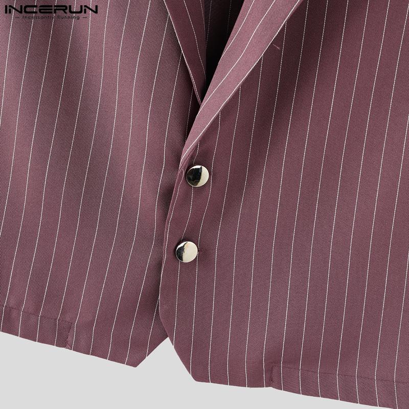 INCERUN Мужской комплект из двух предметов: безрукавный полосатый укороченный жилет и длинные прямые брюки.