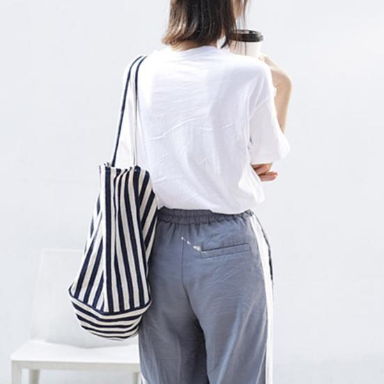 Women Striped Single Shoulder Bag Large Capacity Canvas Tote Bag Ladies Girls Casual Hobo Handbag Purse