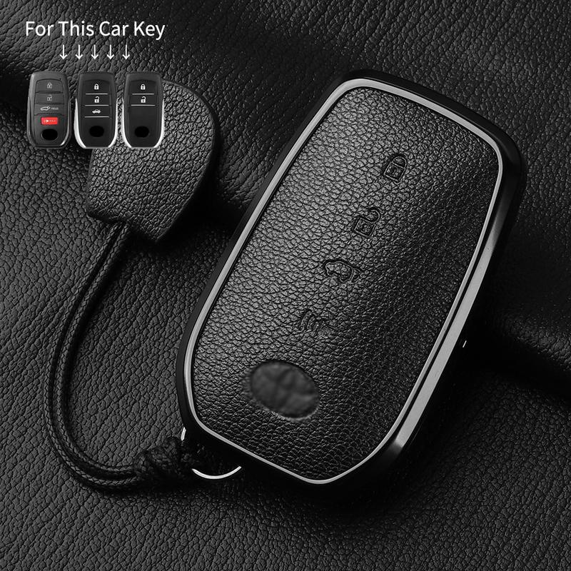 Metal And Goatskin Car Key Case Cover For Toyota Sequoia Cross Fortuner Prius Venza Alphard Vellfire Sienna Tundra Mirai Yaris