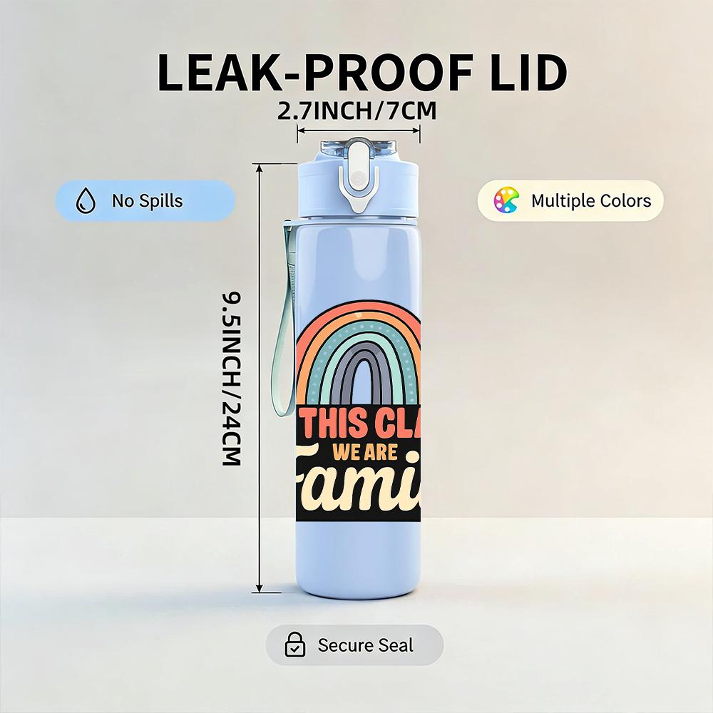 1PC Family Rainbow Class Graphic,750ml Color Plastic Sports Water Bottle,Leakproof Flip Straw Lid,Suitable for Sports Office Home Use