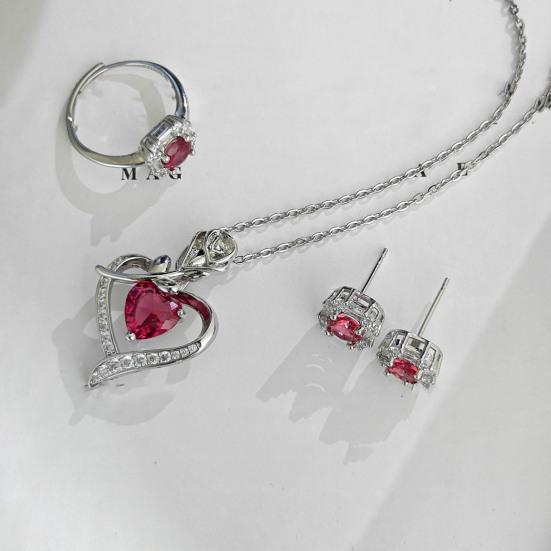Комплект украшений в виде сердечек из красного циркония с ожерельем и серьгами из стразов, комплект колец, романтические аксессуары на день рождения, подарок на День святого Валентина