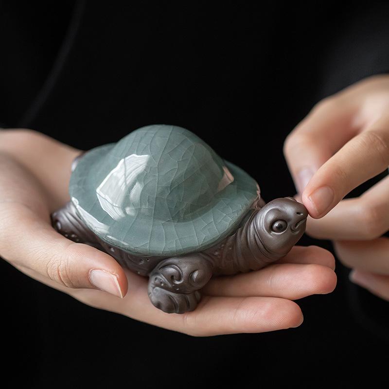 Ceramic Little Turtle Tea Set Filter Cute Animal Figurine - Handmade Sculpture Home Decoration Kung Fu Tea Set Accessories