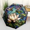 Glass Dragonflies Lotus Automatic Umbrella Folding Umbrella with 8 Ribs Lightweight All-Season Use Outdoor Accessory Spiritual Gift