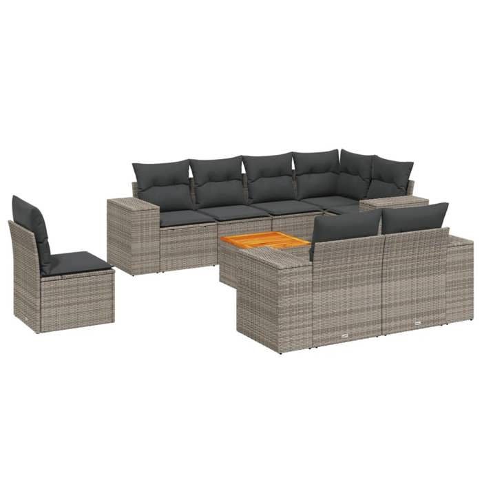 VidaXL Salon de Jardin avec Coussins 9 pcs, Canapés de Terrasse, Ensemble de Meubles de Patio, Mobilier d'Extérieur, Gris 3225542