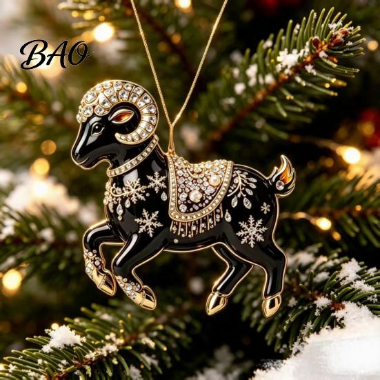 Personalized Gift for Family And Friends Black Goat Christmas Tree Hanging Ornament, 2D Acrylic Festive Clear Pattern Pendant Pendant, Decorative Car