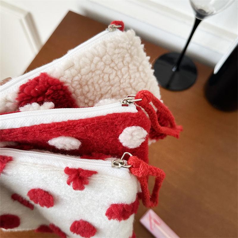 Fashion Heart-shaped Cosmetic Storage Bag Portable Dustproof Key Lipstick Bag Zipper Plush Coin Purse Valentine's Day Gift