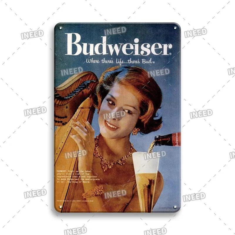Жестяная табличка Оригинальное ПИВО Budweiser Металлические знаки Забавные металлические постеры Ретро настенная табличка Ретро винтажная тарелка Для настенного декора бара клуба