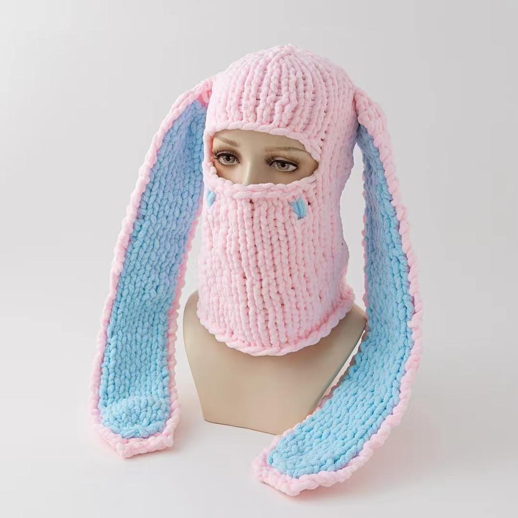 2020Fashion Womens Knit Full Face Ski Mask Crochet Balaclava Winter Warm Kawaii Cute Bunny Ears Knitted Balaclava Face Cover Mask