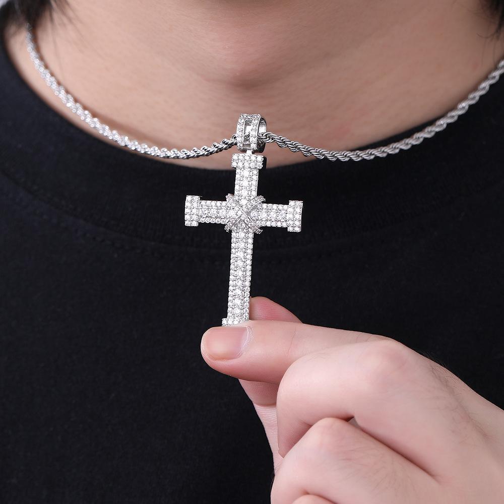 European and American hot-selling hip-hop micro-inlaid zircon cross pendant hipster men's and women's personalized necklace accessories