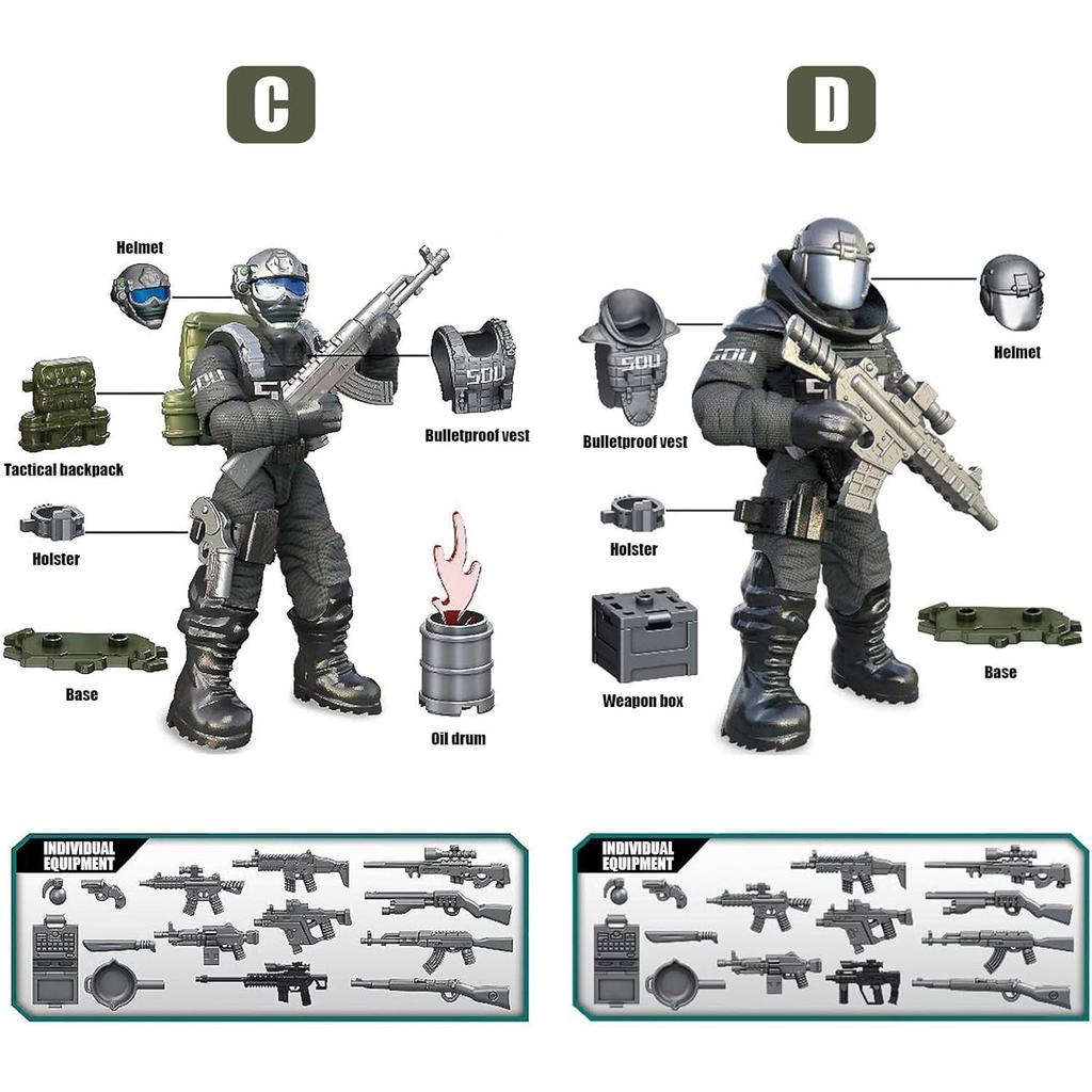 Model Equipment Assembly Building Block Toys,8 PCS City Police Action Mini-Figures with Multiple Military Weapons Accessories,Party Favors Set