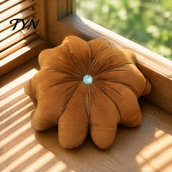 Round Flower Throw Pillow Pillow, 18 Inch Decorative Floral Cushion, Velvet Pillows for Birthday Gifts with Rhinestone Accent Sofa Couch Bed