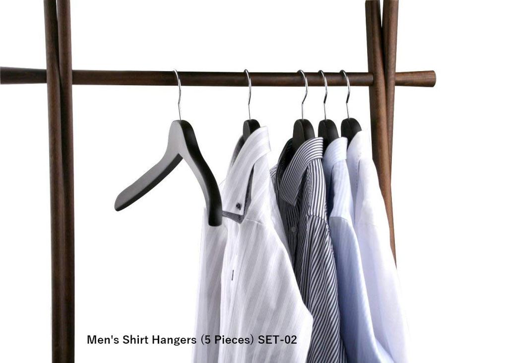 Nakata Hanger Made in Japan Wooden Shirt Set of Smoke - Men's Hangers, 5, Brown, SET-02 (420mm)
