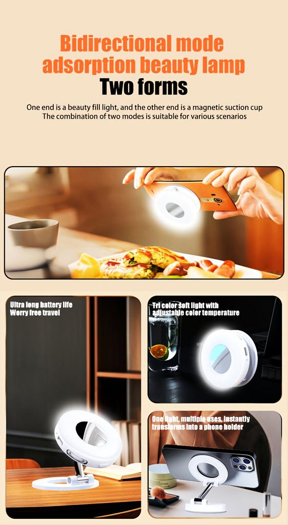 Magnetic Selfie Light – MagSafe-Compatible Ring Fill Light with 360° Rotation, Foldable Stand & Mirror for Selfies/Video Calls less