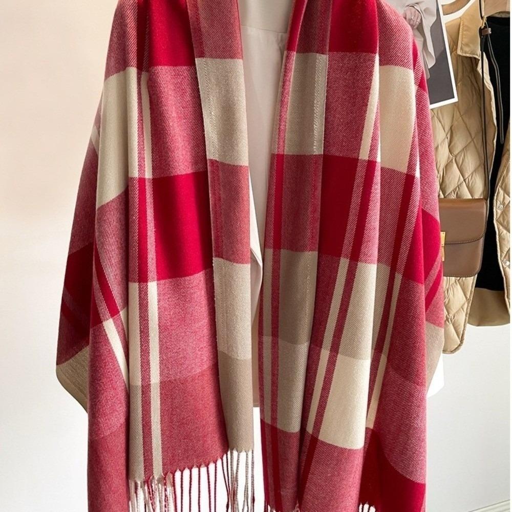 Windproof Plaid Scarf Keep Warm Shawl Wrap Fashion Imitation Cashmere Shawl Girl