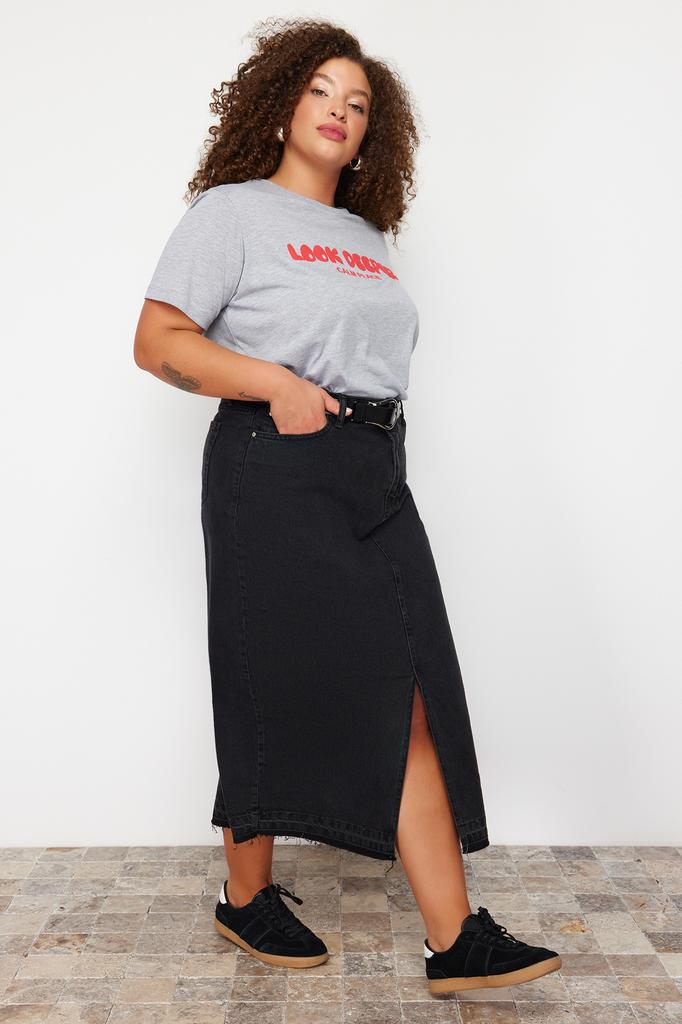 Женская стильная юбка больших размеров Черная джинсовая юбка больших размеров