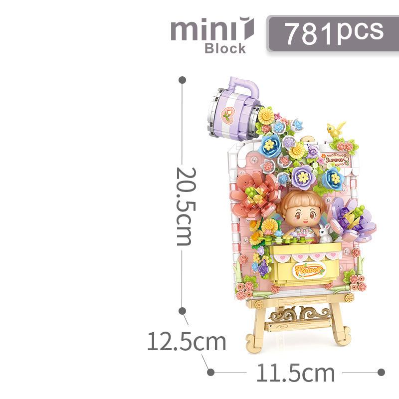 Construction Idea Art Summer Flower Mahjong Panda 3D Easel Painting Micro Diamond Brick Toys With Light Building Block For Gifts