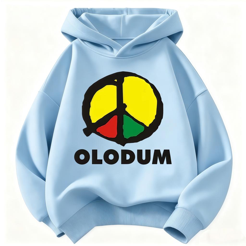 Kids Boys Girls Hoodie Olodum Peace Symbol Yellow Red Green Print Pullover Long‑Sleeve Sweatshirt Autumn Casual Outerwear