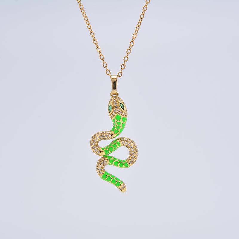 HECHENG,Enamel Snake Necklace,Gold Color Snake Pendant Necklace For Women Trend Aesthetic Zircon Wholesale