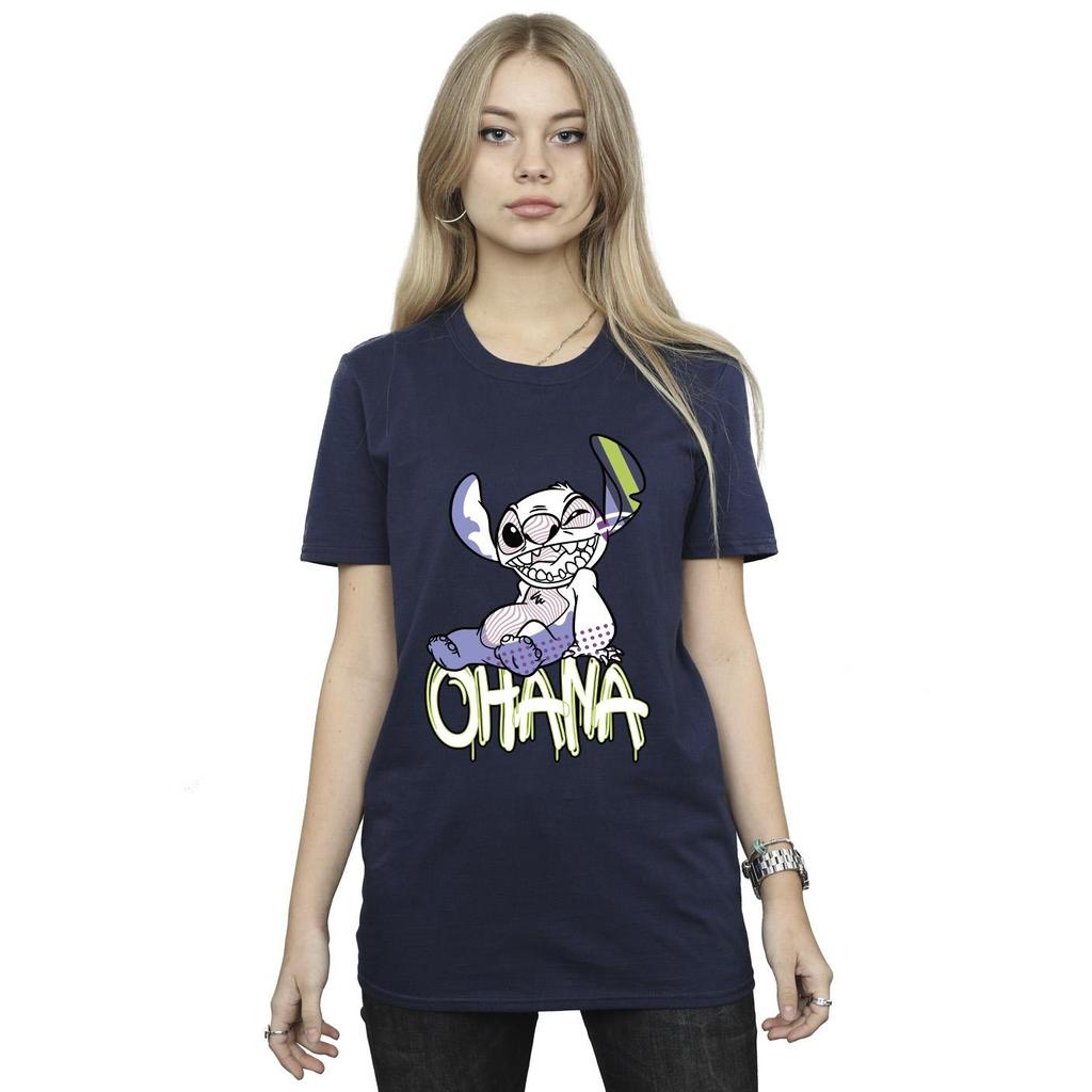 Disney Womens/Ladies Lilo And Stitch Ohana Graffiti Cotton Boyfriend T-Shirt