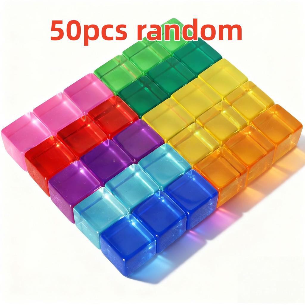 High Transparent Rainbow Crystal Acrylic Cubes Stacking Gem Blocks Sensory Building Blocks for Kids Learning Color Light Shadow
