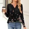 Women's Fashion Casual Long Sleeve Shirt Floral Printed V Neck Up Tops