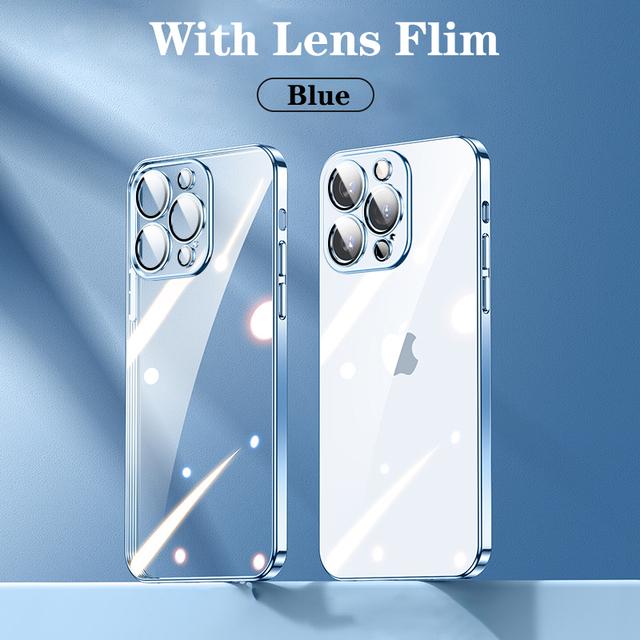 Ультратонкий прозрачный чехол с официальным покрытием для Iphone 14 13 12 11 Pro Max Mini Xs X Xr 7 8 Plus, защитное стекло для камеры Hd, Flim Cover