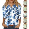 Women's Fashion Shirt Casual Raglan Sleeve Pocket V Neck 3/4 Sleeve Loose Printed T-shirt Women's Top