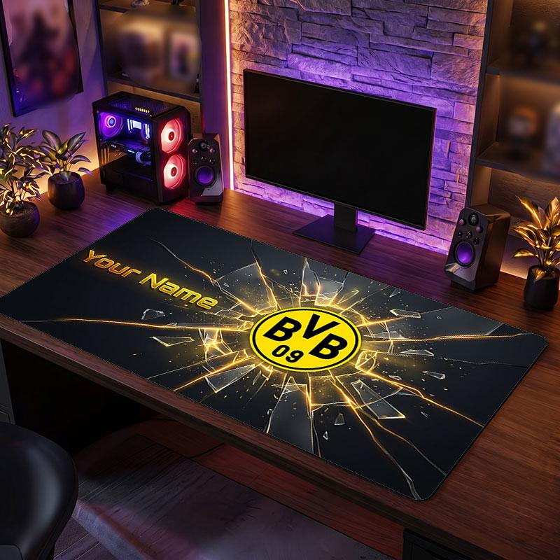 Большой игровой коврик для мыши Borussia Dortmund, персонализированная печать имени, нескользящий коврик для стола с логотипом футбольного клуба, игровой подарок