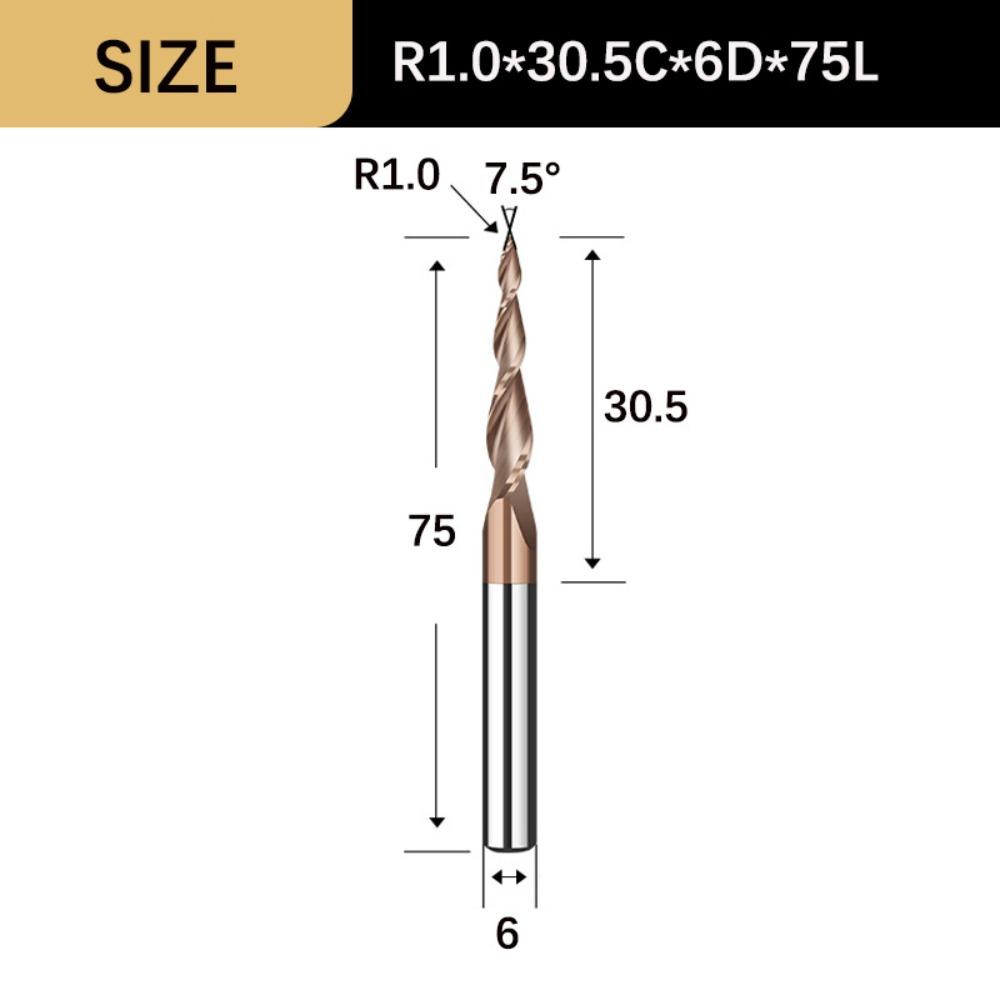 Spiral Tapered Ball Nose End Mill Solid Carbide Metal Milling CNC 3D Carving Bits Endmill