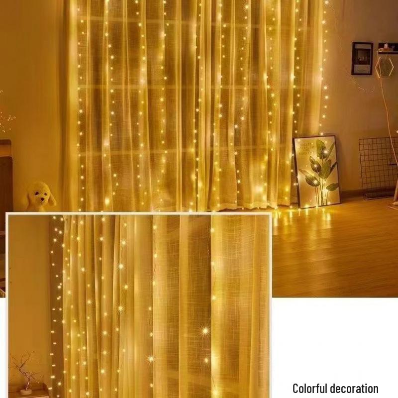 USB Remote-Controlled LED Curtain Lights, 8-Function Colorful Waterfall Icicle Lights for Wedding Room Decor