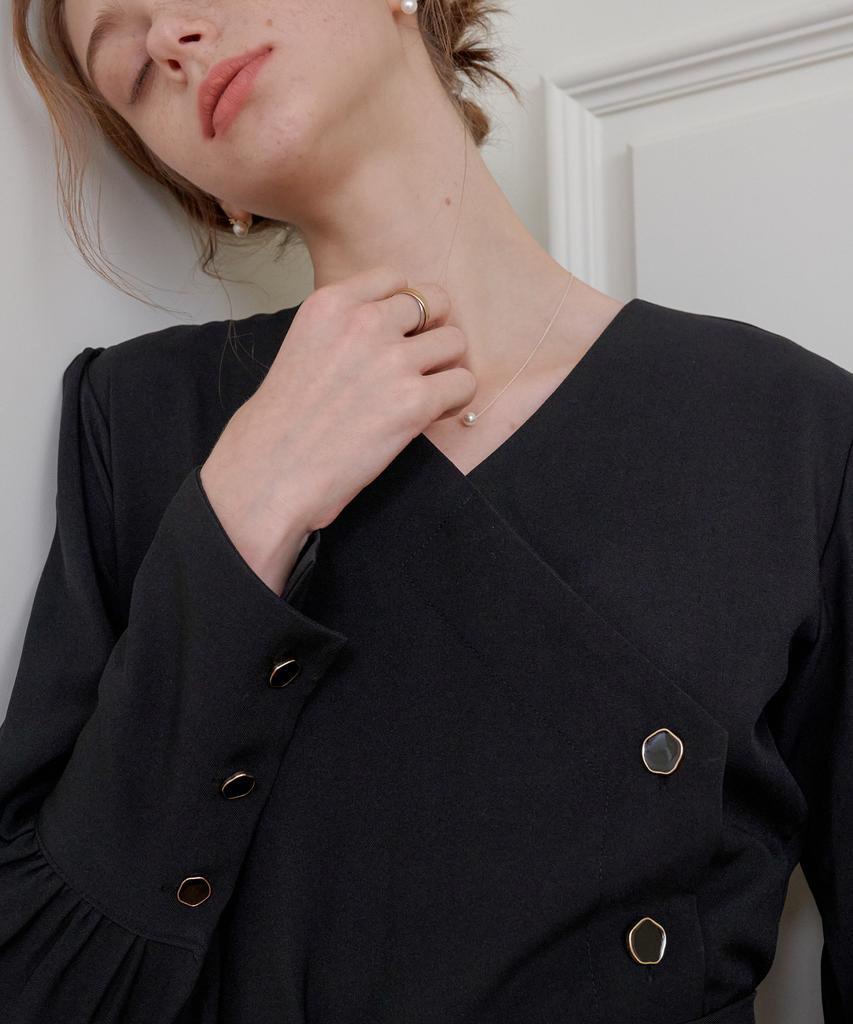 Bye Bye Seop Diagonal Long Dress Black [T41]