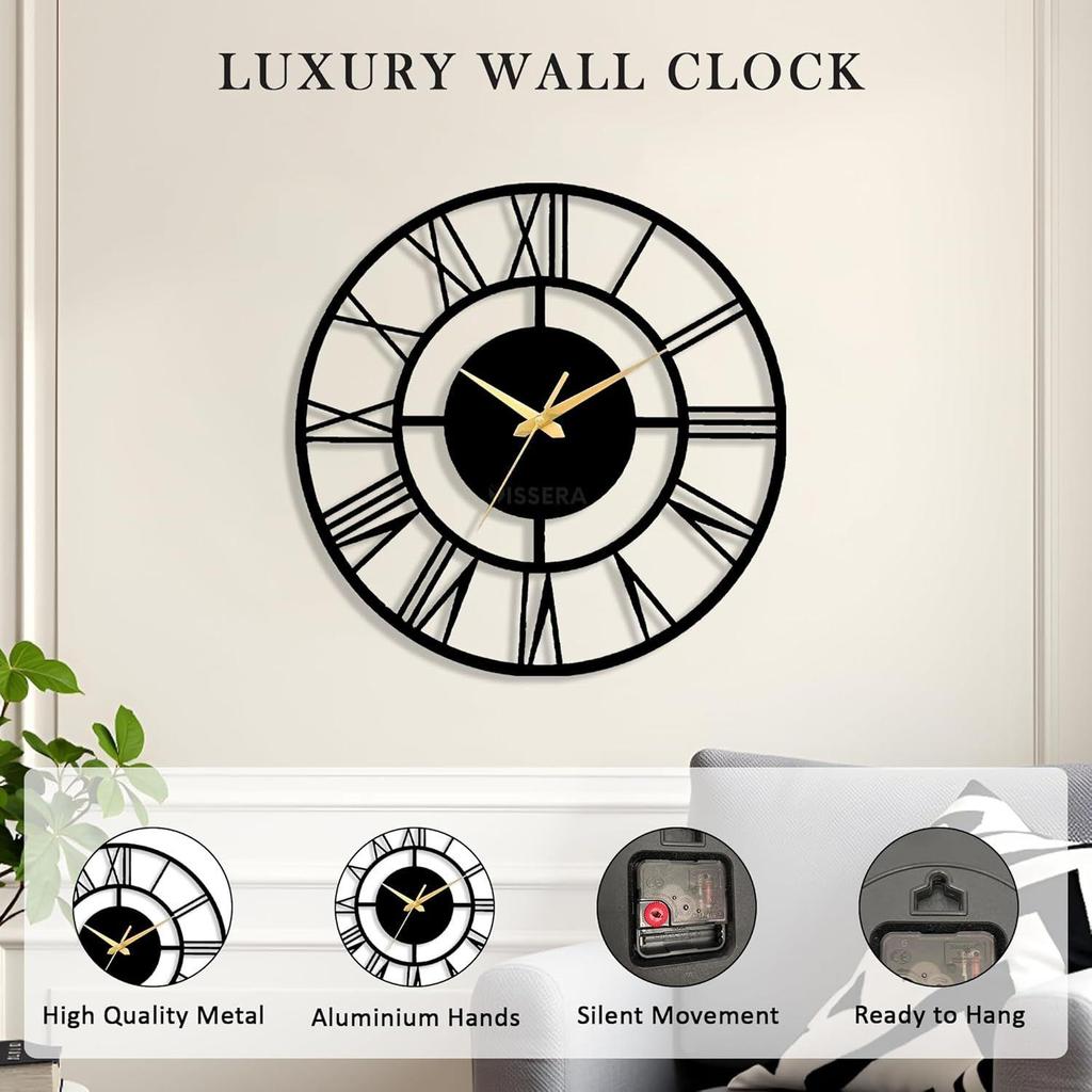 Decorative Metal Wall Clock | Stylish & Fancy Silent Sweep Wall Clock for Living Room, Bedroom & Hall, Antique Designer