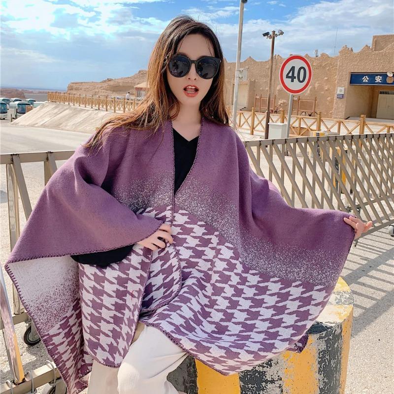 21 Style Big Pendulum Cloak With Hat Arabic Poncho Women Leopard Pocket Shawl Cape Knitted Middle East Split Thick Warm Blanket